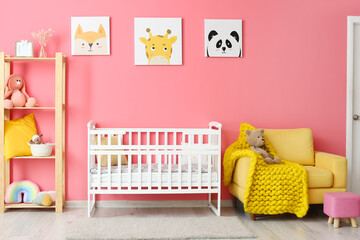 Interior of stylish children's room with comfortable bed