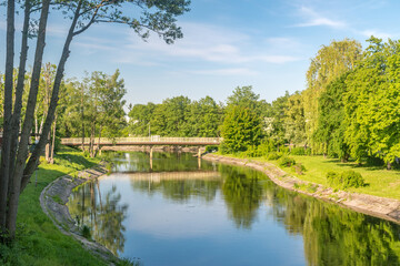Fototapeta na wymiar View on Gwda river in Pila, Poland.