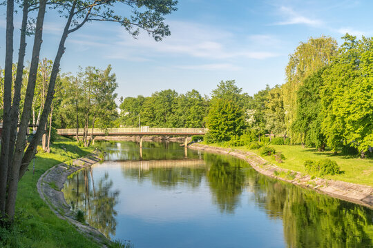 View on Gwda river in Pila, Poland.