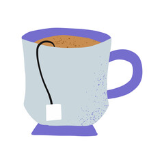 Vector Cafe Element Tea Cup with Tea Bag hand drawn colored trendy cartoon style illustration