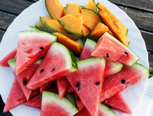 Watermelon and melon slices on a plate
