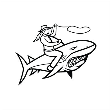 shark and cowgirl illustration
