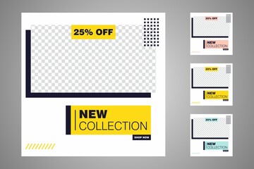 New set of editable minimal banner templates. Suitable for social media posts and web or internet ads. Vector illustration with photo college.