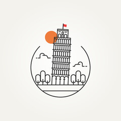 pisa tower outline minimalist line art icon logo template vector illustration design. simple modern landmark, monument, italian icon logo concept