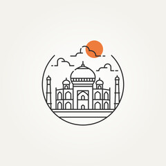 taj mahal outline minimalist line art icon logo template vector illustration design. simple modern landmark, mosque, monument icon logo concept