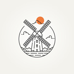 windmill outline minimalist line art icon logo template vector illustration design. simple modern landmark, monument, amsterdam icon logo concept