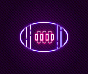 Glowing neon line American Football ball icon isolated on black background. Rugby ball icon. Team sport game symbol. Colorful outline concept. Vector