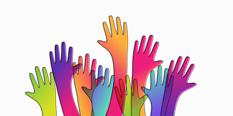 Colorful up hands. Charity teamwork concept illustration