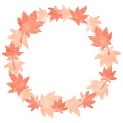 秋のイメージ　モミジの水彩円形フレーム
