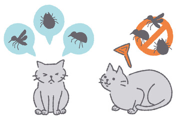 寄生虫予防する猫のイラスト