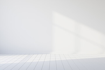 Empty white room with wooden floor. 3d rendering