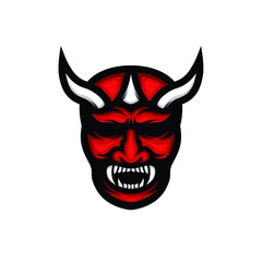 Japanese demon mask. Colorful vector illustration on white background