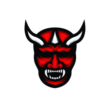 Japanese demon mask. Colorful vector illustration on white background
