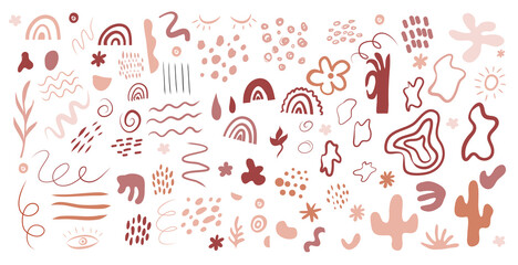 Hand drawn geometric shapes trendy design, scribble big set boho style. Vector illustration in doodle style	
