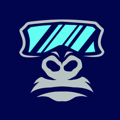 Monkey glasses funny funky line pop art logo. Colorful design with dark background. Abstract vector illustration