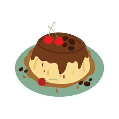 cute cartoon of chocolate pudding and cherry