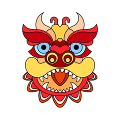 Chinese New Year Lion Dance Head. Flat vector illustration.
