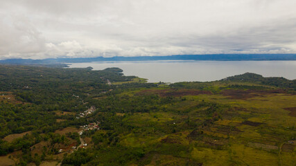 Fototapeta na wymiar Aerial drone of Lake Lanao, located in the mountainous part of the island of Mindanao, Philippines.