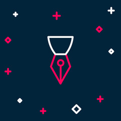 Line Fountain pen nib icon isolated on blue background. Pen tool sign. Colorful outline concept. Vector