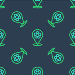 Line Location with flower icon isolated seamless pattern on blue background. Vector
