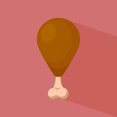 Roasted fried chicken leg isolated on red background and throws away the day. Overlay shadows. Vector illustration.