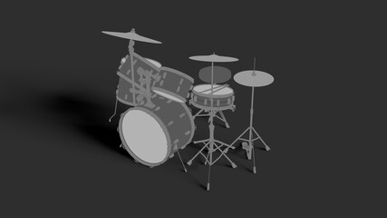 Obraz na płótnie Canvas Isometrick front side view Toon line style Drum Set isolated on grey background 3d rendering image