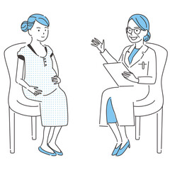 線画人物アイコン　マタニティ　検診