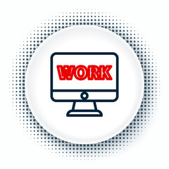 Line Computer monitor with text work icon isolated on white background. Colorful outline concept. Vector