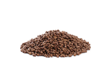 Pile of buckwheat tea granules on white background