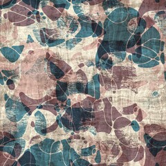 Seamless blue pink cream and navy surface pattern. High quality illustration. Overlaid and multiplied distressed and grungy worn abstract design for print. Detailed artistic repeat tile swatch.