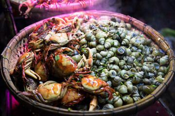 Cambodia Boiled Crab and Snail Street Food