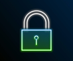 Glowing neon line Lock icon isolated on black background. Padlock sign. Security, safety, protection, privacy concept. Colorful outline concept. Vector