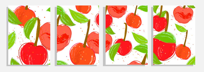 cherry berries template  vector illustration background set