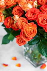 Red roses in a glass vase