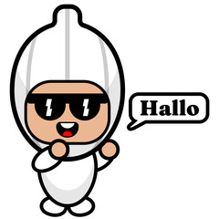 simple cute garlic mascot costume vegetable cartoon character vector with say hello bubble
