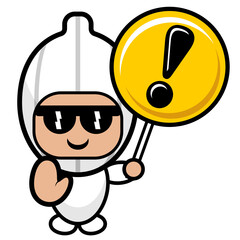vector cartoon character vegetable mascot cute simple garlic costume holding a warning sign
