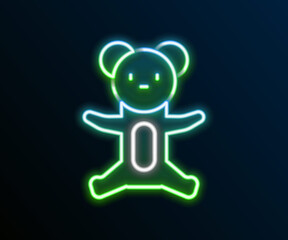 Glowing neon line Teddy bear plush toy icon isolated on black background. Colorful outline concept. Vector