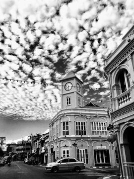 old building clock tower, Sino Portuguese, Thailand, Phuket