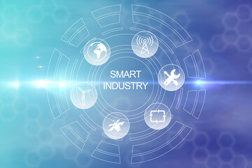 Fototapeta premium Smart industry 4.0, automation and optimisation concept on virtual board. Business and modern technology concept.