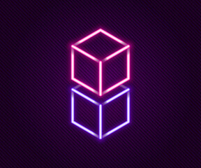 Glowing neon line Blockchain technology icon isolated on black background. Cryptocurrency data. Abstract geometric block chain network technology business. Colorful outline concept. Vector