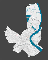 Detailed map of Bordeaux city, Cityscape. Royalty free vector illustration.