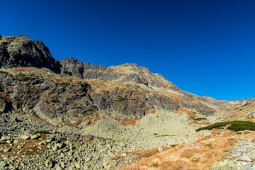 Upper part of Mlynicka dolina valley with peaks above in autumn Vysoke Tatry mountains in Slovakia © honza28683