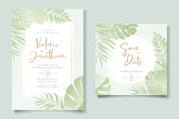 Obraz na płótnie Canvas Summer wedding card design with tropical leaf ornament