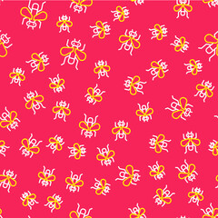 Line Insect fly icon isolated seamless pattern on red background. Vector