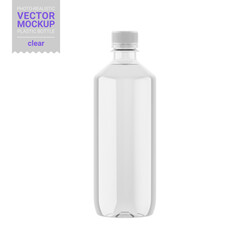 Transparent glossy plastic bottle mockup. Vector illustration.