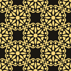 Golden Mandala pattern. Gold  geometric greek vector seamless pattern. Textured ornamental abstract background. Beautiful ornate design. Modern repeat surface backdrop. 