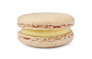 Beige macaron isolated on white. Delicious dessert