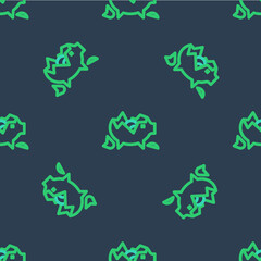 Line Broken piggy bank icon isolated seamless pattern on blue background. Icon saving or accumulation of money, investment. Vector