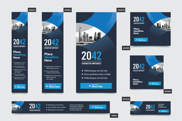 City Background Corporate Web Banner Template in multiple sizes. Easy to adapt to Brochure, Annual Report, Magazine, Poster, Corporate Advertising media, Flyer, Website.