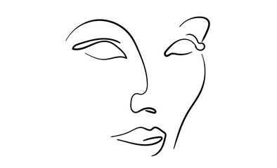 the face is drawn in the style of line art, isolated on a white background. Design element black contour girl face